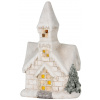 Dekorácia MagicHome Vianoce, Kostol, 3 LED žltá, keramika, 2xAAA, interiér, 17x11x27 cm