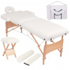 zahrada-XL Skladací masážny stôl, 2 zóny+stolička, 10 cm hrubá, biela 110154