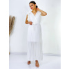 Dámske biele plisované šaty s opaskom a volánmi - UNI