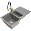 Mexen Matias žulový drez 1,5-komorový s odkvapkávačom a kuchynská batéria Duo, sivý - 6502-71-671701-57-G