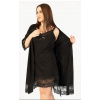 Dámska čierna bavlnená súprava s krajkou - košielka a župan 4XL Čierna