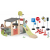 Set hracie centrum a dopravné ihrisko Multisport Fun Center Life Smoby so 150 cm šmykľavkou s elektronický semafor so značkami a kužeľmi