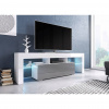 Cama Meble Tv stolík TORO 138, biely mat/sivý vysoký lesk/biely vysoký lesk