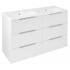 SAPHO - CIRASA umývadlová skrinka s dvojitým umývadlom 121x77x46cm, 3x zásuvka, biela lesk CR121-3030-31