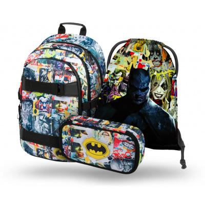 BAAGL SADA 3 Skate Batman Komiks: batoh, peračník, vrecko