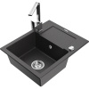 Mexen Enzo granitový drez 1-komorový s odkvapkávačom a kuchynskou batériou Rita, čierny bodkovaný - 6506-76-670300-00