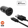 Fixed set autonabíjačky s 2xUSB výstupom a USB/Lightning káblom, 1 meter, MFi certifikácia, 15W Smart Rapid Charge, čier FIXCC15N-2UL-BK