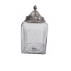 Sklenená uzatvárateľná dóza s kovovým poklopom v striebornom farebnom prevedení s dekorom 10 x 10 x 18 cm 39096