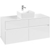 VILLEROY & BOCH Collaro závesná skrinka pod umývadlo na dosku (umývadlo v strede), 4 zásuvky, 1200 x 500 x 548 mm, Glossy White, C04100DH