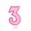 Party Ružová narodeninová sviečka číslo 3 s lemovaním - dekorácia na tortu