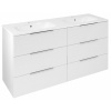 SAPHO - CIRASA umývadlová skrinka s dvojitým umývadlom 141x77x46cm, 3x zásuvka, biela lesk CR141-3030-31