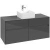 VILLEROY & BOCH Collaro závesná skrinka pod umývadlo na dosku (umývadlo v strede), 4 zásuvky, 1200 x 500 x 548 mm, Glossy Grey, C04100FP