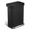 Simplehuman pedálový odpadkový kôš – 55 l, matná čierna oceľ, vak na vrecká