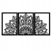 3-dielna mandala kvetov na stenu - FLOFER 60 x 30 cm HDF - čierna