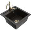 Mexen Vito granitový drez s 1 komorou s kuchynskou batériou Carla, čierna/zlatý metalik - 6503-75-670700-50