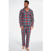 Cornette Pánske pyžamo Jimmie - zapínacie z bavlny Tmavomodrá - červená L