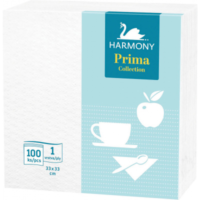 HARMONY Papierové servítky 1V Prima biele 33x33cm 100ks
