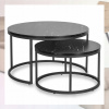 Súprava Konferenčný Stolík Okrúhly 2v1 Stolík do Obývačky Čierny Mramor MAURO MAX