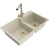 Mexen Tomas žulový dvojkomorový kuchynský drez s batériou Duero, béžový - 6516-69-671600-50
