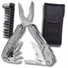 Kompaktný strieborný multitool 24v1 s 11 bitmi, kliešte kombinačky, nôž