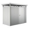 Plechový záhradný domček Biohort HighLine H1 jednokrídlové dvere 254x134 cm strieborný metalický