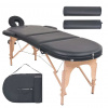 Skladací masážny stôl, 4 cm hrubý, 2 podložky, oválny, čierny 110159_sk