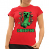 Creeper - dámske tričko s potlačou pre fanúšikov hry Minecraft - Tričkový | XL | Červená | Dámske - super slim
