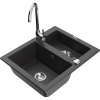 Mexen Carlos granitový drez 1,5-komorový s kuchynskou batériou Telma, čierny škvrnitý - 6518-76-670200-00