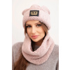 Legínovo Dámsky súprava z plyšového materiálu čiapka a tunel s ozdobnou nášivkou béžový Farba: Tmavá púdrovo ružová, Veľkosť: UNI