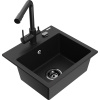Mexen Milo granitový drez s 1 komorou a kuchynskou batériou Duero, čierny - 6505-77-671600-70-B