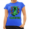 Creeper - dámske tričko s potlačou pre fanúšikov hry Minecraft - Tričkový | L | Modrý | Dámske - super slim