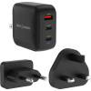 AlzaPower T820CCA Compact Travel Charger 100W černá (Cestovní GaN nabíječka 80 W se 2× USB-C (100 W) + 1× USB-A (30 W), podpora PD 3.0, PPS, QC 3.0, Apple 2.4 A. Vidlice EU/UK/US, Smart IC, 4Safe ochr