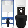CERANO - Kompletný podomietkový WC set Lite/Cesso - čierna matná - WC tlačidlo Slim, biele - predstenová inštalácia / sadrokartón - 49x36 cm