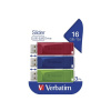 Verbatim USB flash disk, USB 2.0, 16GB, Slider, zelený, modrý, červený, 49326, USB A, s výsuvným konektorom, 3 ks