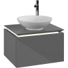 VILLEROY & BOCH Legato závesná skrinka pod umývadlo na dosku (umývadlo v strede), 1 zásuvka, s LED osvetlením, 600 x 500 x 380 mm, Glossy Grey, B567L0FP