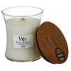 WoodWick Linen - Čistý ľan vonná sviečka s dreveným knôtom a viečkom sklo malá 85 g