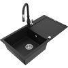 Mexen Leo žulový drez 1-komorový s odkvapkávačom a kuchynskou batériou Savita, čierny - 6501-77-672601-70