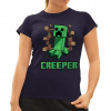 Creeper - dámske tričko s potlačou pre fanúšikov hry Minecraft - Tričkový | L | Navy | Dámske - super slim