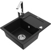 Mexen Enzo granitový drez s 1 komorou, odkvapkávacou plochou a kuchynskou batériou Rita, čierny - 6506-77-670300-00