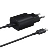 Originální rychlá nabíječka Samsung EP-TA800EBE 25W + USB-C kabel 1m, černá (Rychlá cestovní nabíječka Samsung 25W s USB-C kabelem - černá barva)