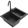 Mexen Carlos žulový drez 1,5-komorový s kuchynskou batériou Telma, čierny bodkovaný - 6518-76-670200-70-B