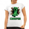 Creeper - dámske tričko s potlačou pre fanúšikov hry Minecraft - Tričkový | XL | Biela | Dámske - super slim