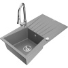Mexen Cesar, 1-komorový granitový drez 775x470x190 mm a drezová batéria Elia, šedá, 6514-71-670101-00