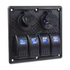 Panel s 4x spínačmi Rocker, CL + USB zásuvka, 12/24V