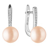 Gaura Pearls Stříbrné náušnice s růžovou perlou a zirkony Laura, stříbro 925/1000 SK21105EL/P Růžová