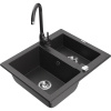 Mexen Carlos žulový kuchynský drez 1,5-komorový s kuchynskou batériou Telma, čierny škvrnitý - 6518-76-670200-76