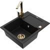 Mexen Enzo granitový drez s 1 komorou a odkvapkávačom a kuchynskou batériou Rita, čierny - 6506-77-670300-50