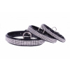 COLLAR Lesklý kožený obojok s kryštálmi, 30-39cm, čierna