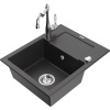 Mexen Enzo, granitový drez 576x465x174 mm, 1-komorový a drezová batéria Carla, čierna škvrnitá, 6506-76-670700-00