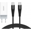 Savio 65W GaN LA-07 nástěnná nabíječka s Type-C-USB Type-C kabelem 100W 1m, bílo-černá